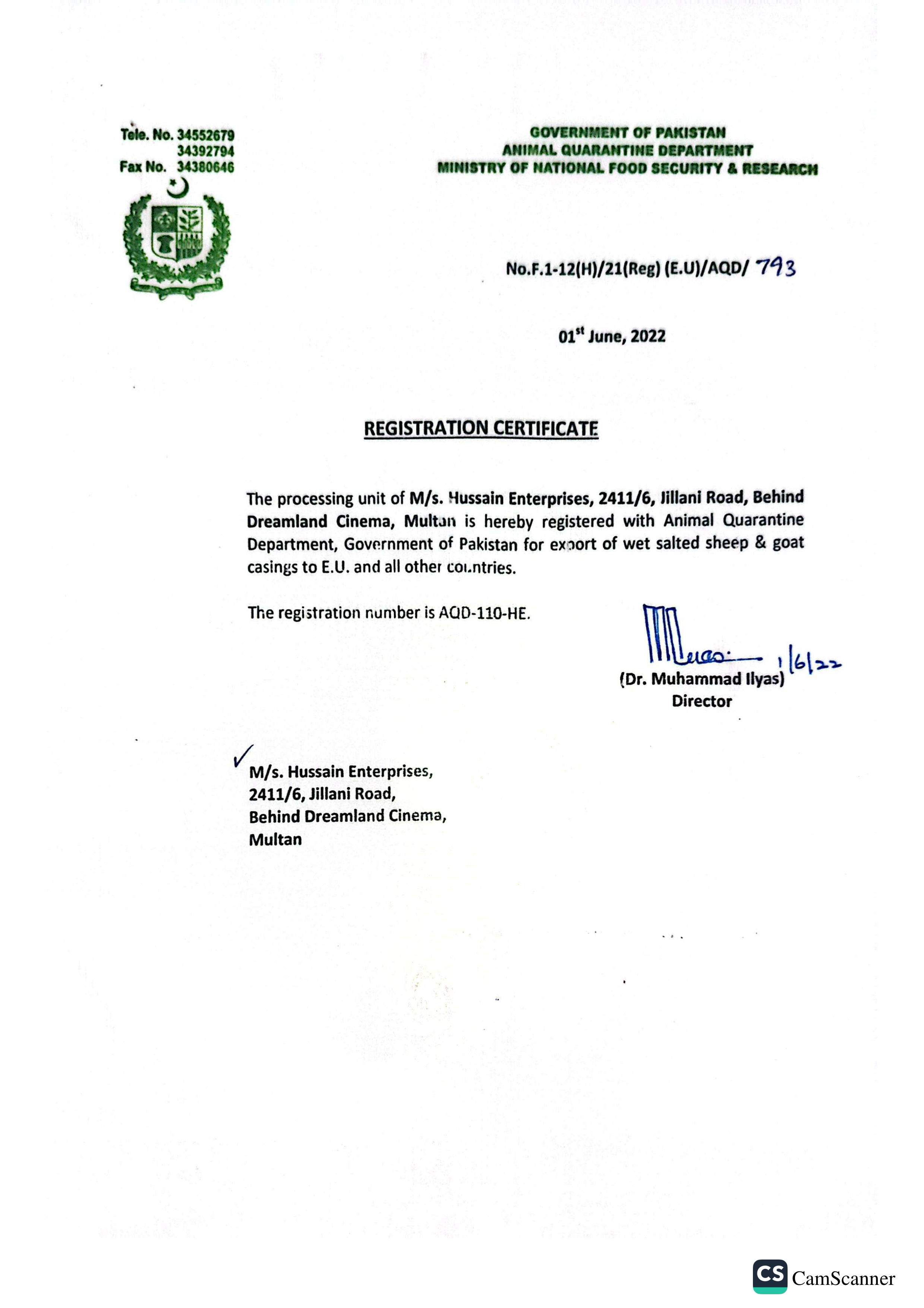 Registration Certificate